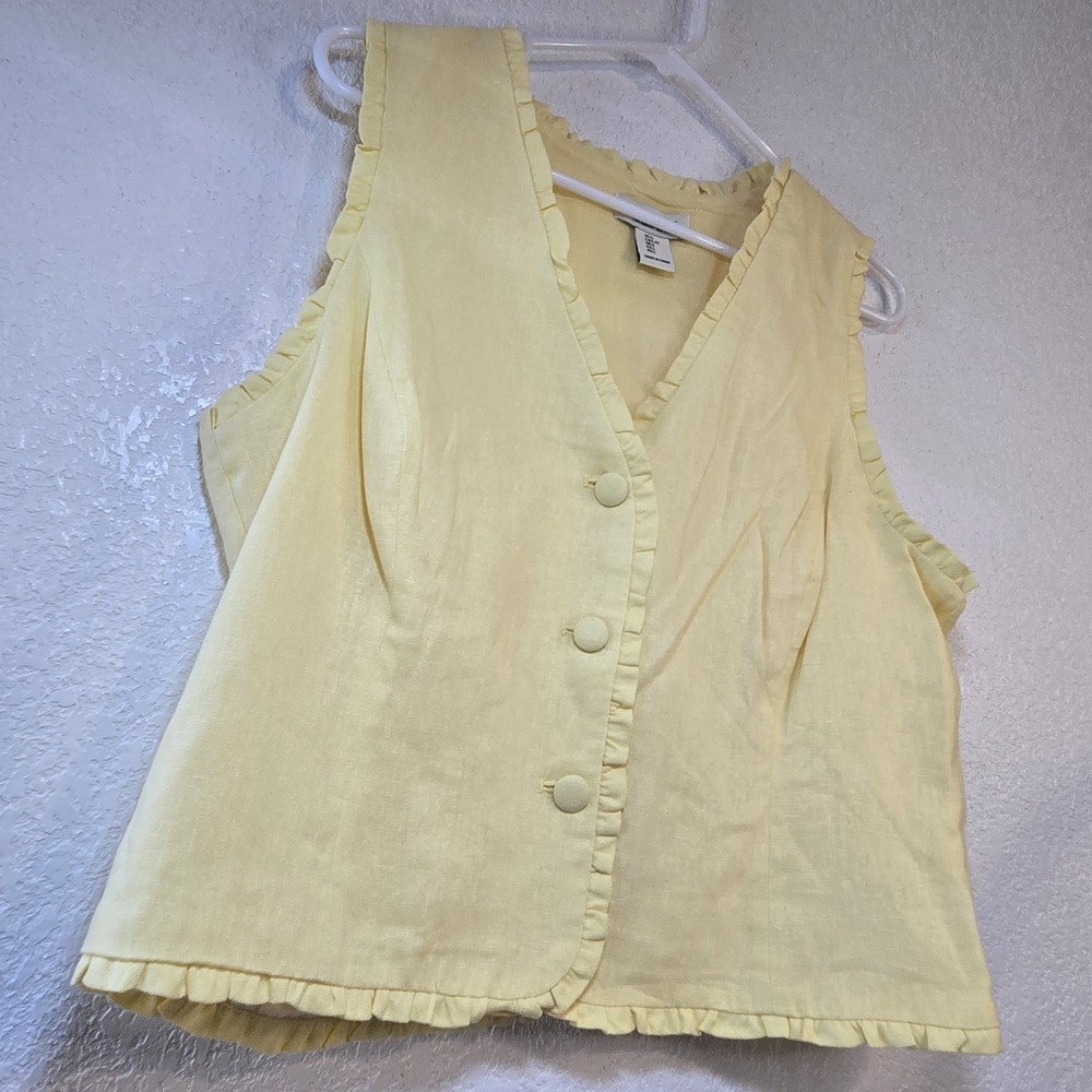 Rachel Zoe Women's Large Yellow Linen Blend Ruffle Trim Button Front Vest Top... - Picture 15 of 16